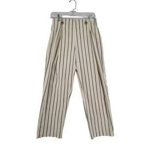 Pat Primo Women's High Waisted Casual Striped Pants  Tan and white Size 6